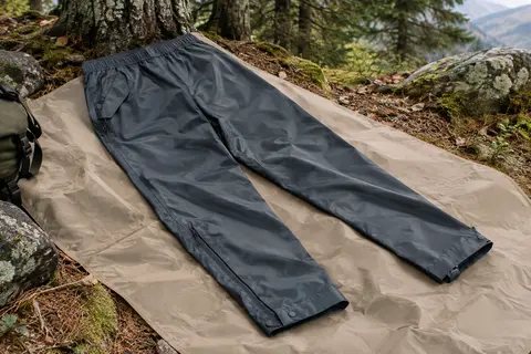 Pantalon de pluie 33,000ft posé en sous-bois, avec poches zippées et bas de jambes ajustables