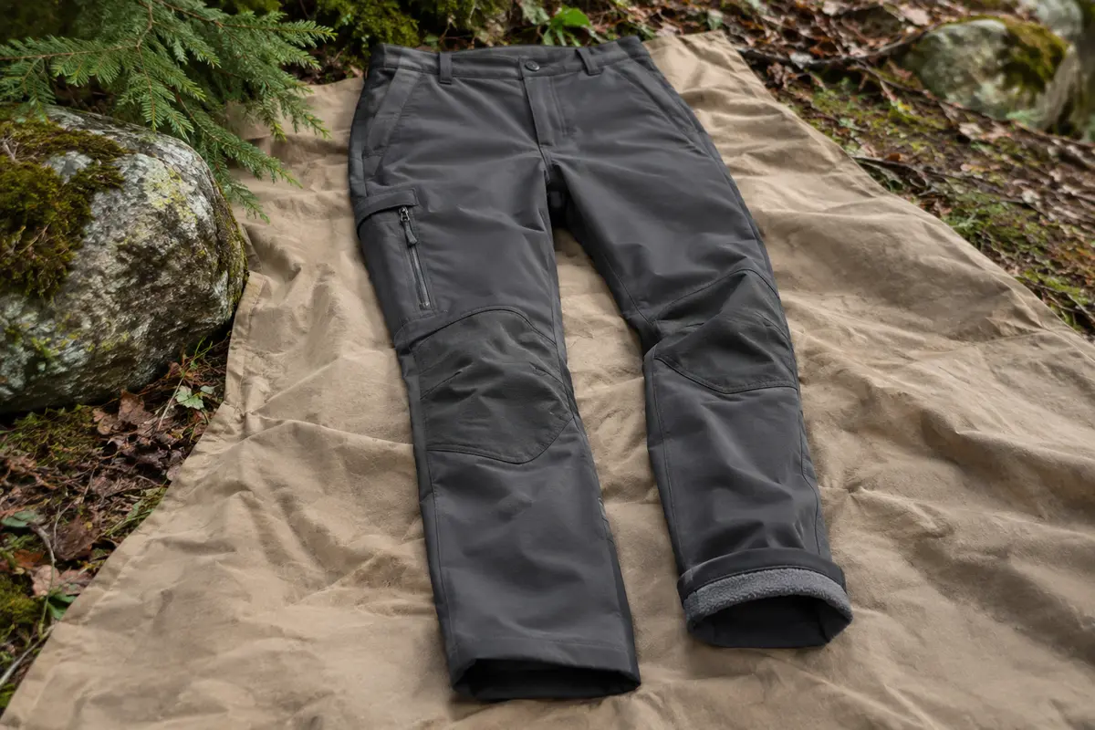 Pantalon softshell de randonnée pour femme avec doublure polaire, poche cargo zippée et genoux renforcés