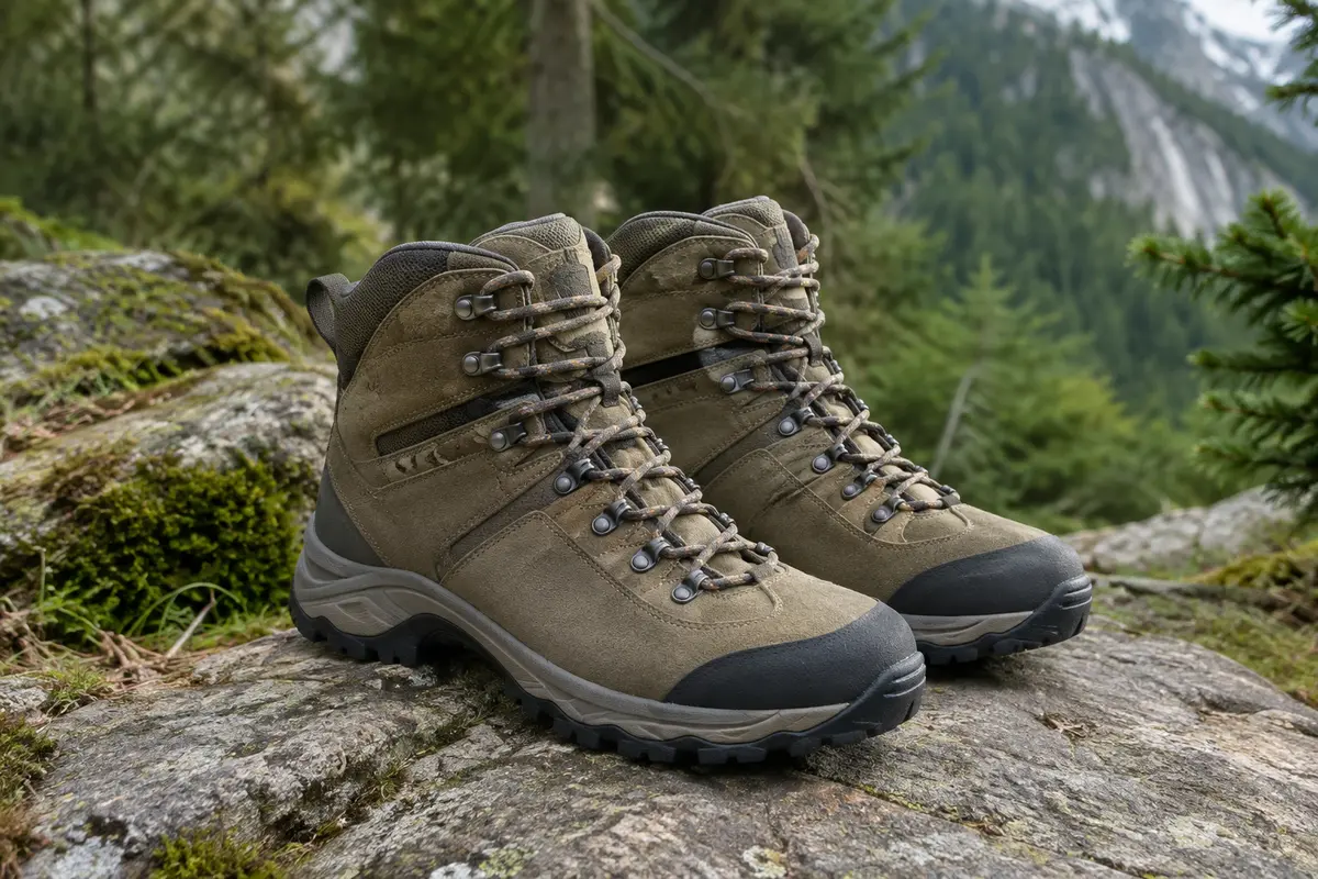 Bottes montantes de randonnée en suède avec embout protecteur en caoutchouc et semelle texturée