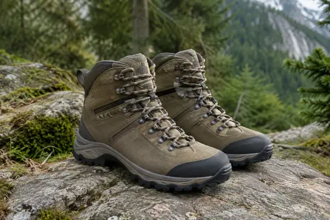 Bottes montantes de randonnée en suède avec embout protecteur en caoutchouc et semelle texturée