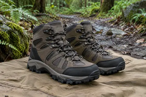 Chaussures de randonnée montantes en faux cuir et nylon avec embout protecteur et semelle à crampons