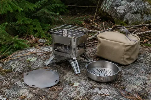 Réchaud de camping Ohuhu en acier inoxydable avec grille, plaque amovible, récupérateur de cendres et sac